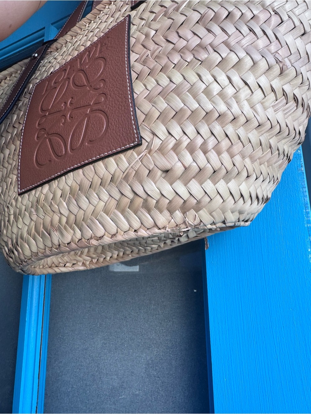 Loewe Natural Woven Basket Tote with Brown Leather Trim - Picture 2 of 6